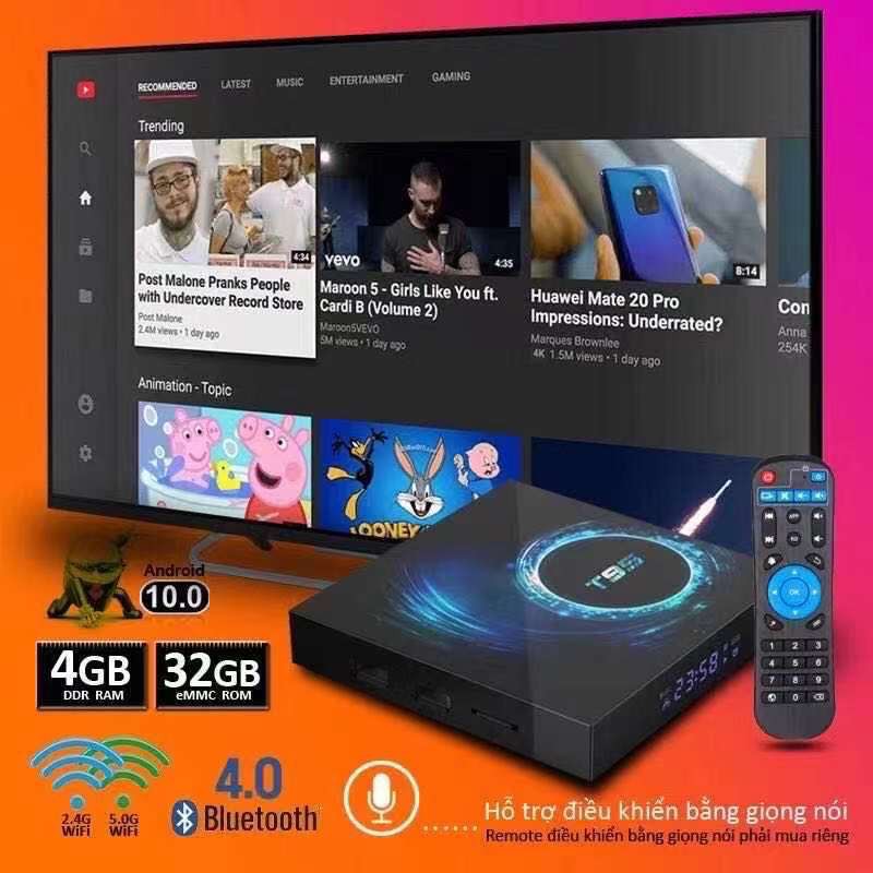 [BH 2 NĂM] TV BOX T95 RAM 4GB, Bộ nhớ 32GB, wifi băng tần kép 2.4G/5.0G, xem phim 6K, cấu hình mạnh