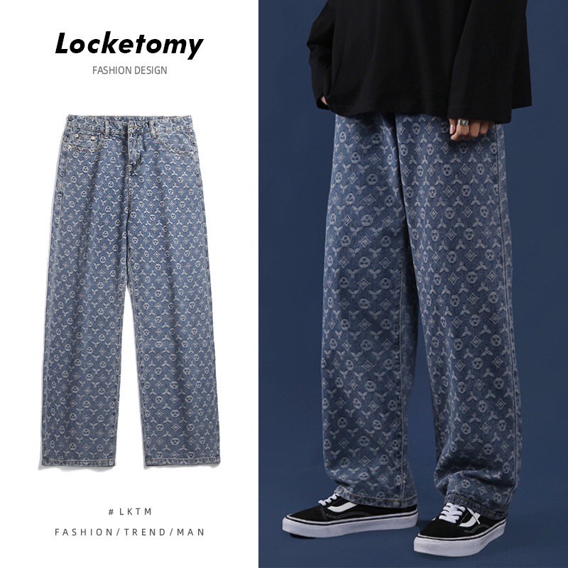 (SẴN + VIDEO) Quần Jean UNISEX ống rộng ulzzang hoạ tiết LV cá tính cho các cặp đôi hot trend TIKTOK 2021 KÈM 3 ẢNH THẬT
