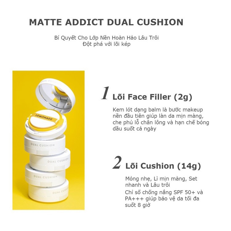 Phấn Nước Kiềm Dầu 2 in 1 Lemonade Matte Addict Dual Cushion 16g