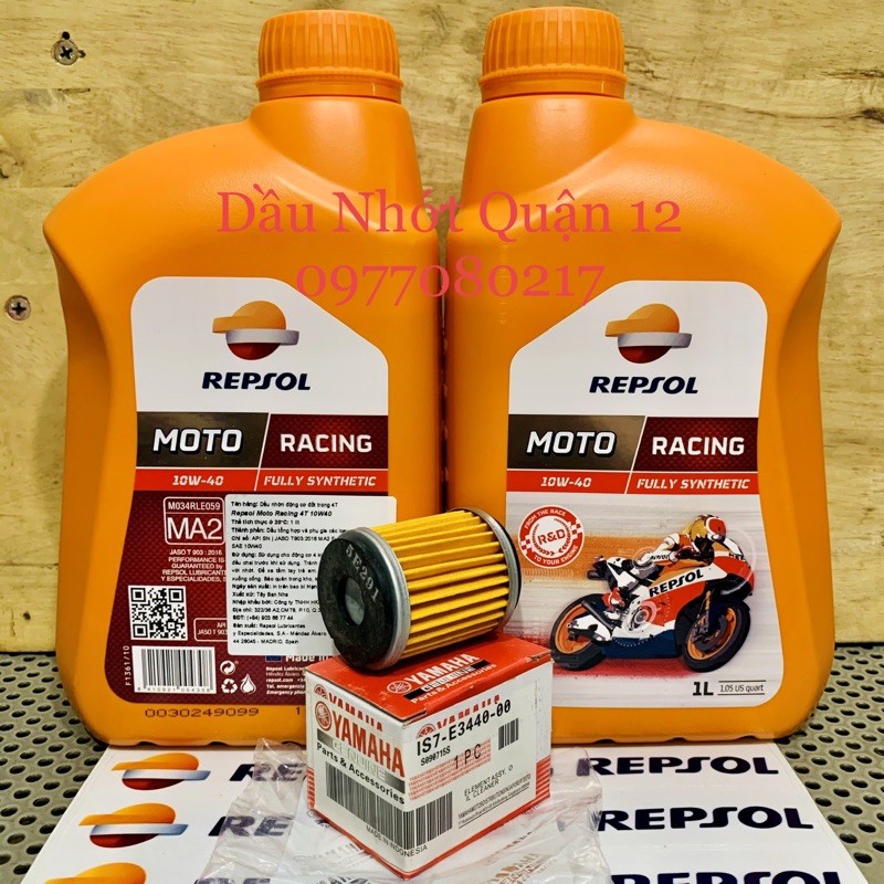 Repsol Châu Âu - Combo Nhớt Repsol Moto Racing 10W-40 1Lit + Lọc Nhớt Yamaha