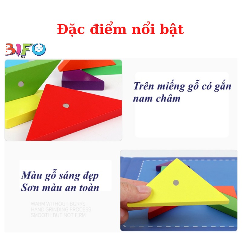 Đồ chơi cho bé xếp hình tư duy Tangram gỗ có kèm sách từ tính cho trẻ rèn luyện tư duy sáng tạo từ nhỏ cho bé