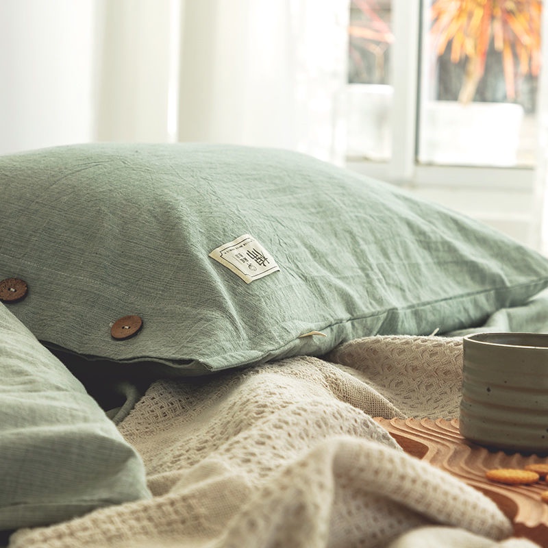 Vỏ Gối Cotton Gai Dầu Dày Màu Trơn Đơn Giản Có Thể Tháo Rời Và Giặt Rửa