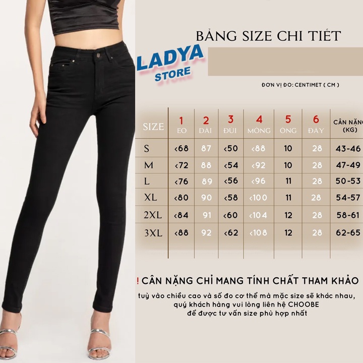 Quần jean nữ Ladya lưng cao siêu co giãn ống đứng vải bò giấy đen trơn cao cấp M68 | WebRaoVat - webraovat.net.vn
