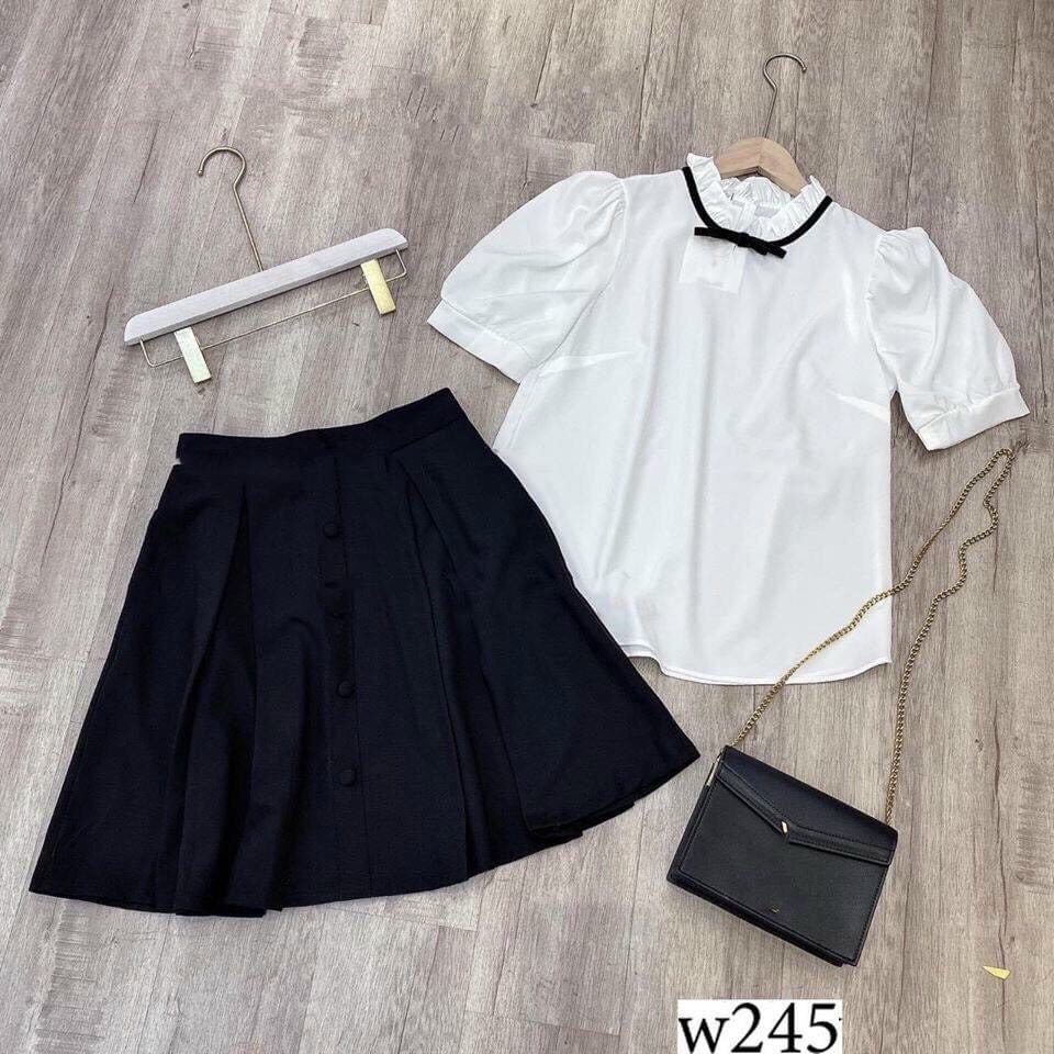 SET BỘ TIỂU THƯ CHÂN VÁY CÓ QUẦN TRONG  ÁO SƠ MI PHỐI NƠ