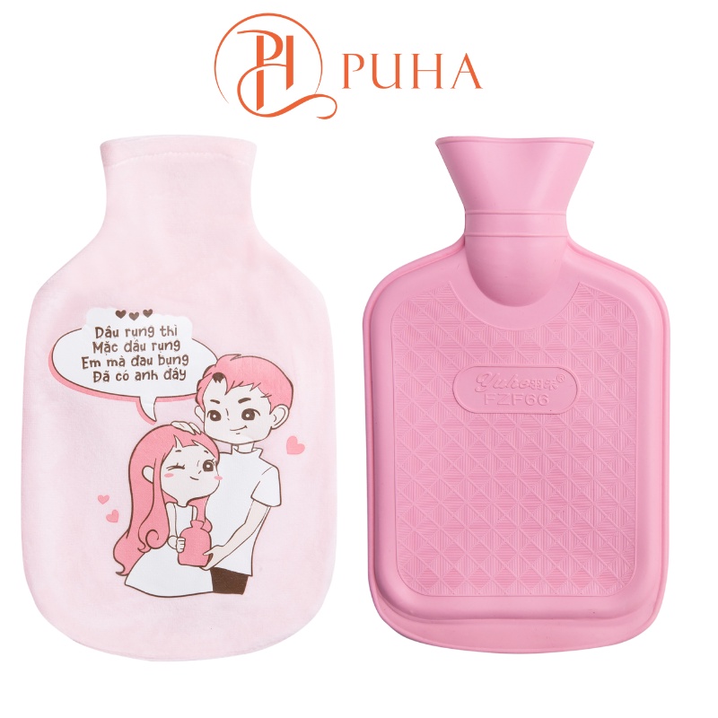 Túi chườm nóng đau bụng kinh Puha 1000ml, sưởi nóng chườm ấm giảm đau bụng quà tặng bạn gái