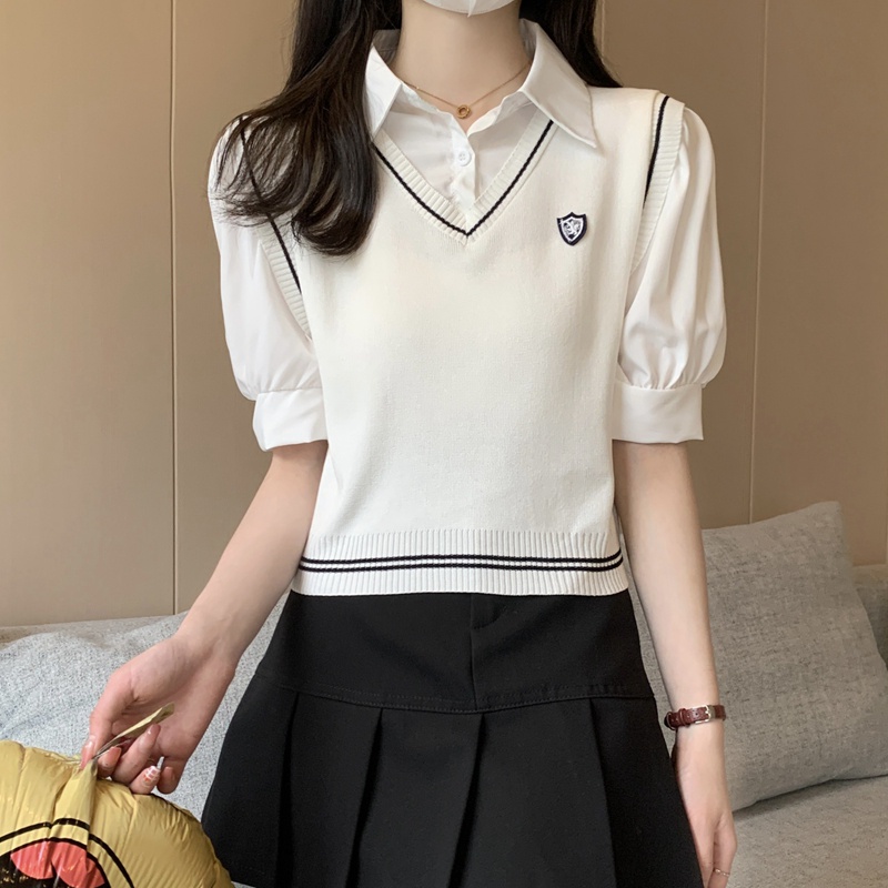 Áo Thun Dệt Kim Tay Ngắn Cổ polo Phong Cách Thời Trang Hàn Quốc 52355