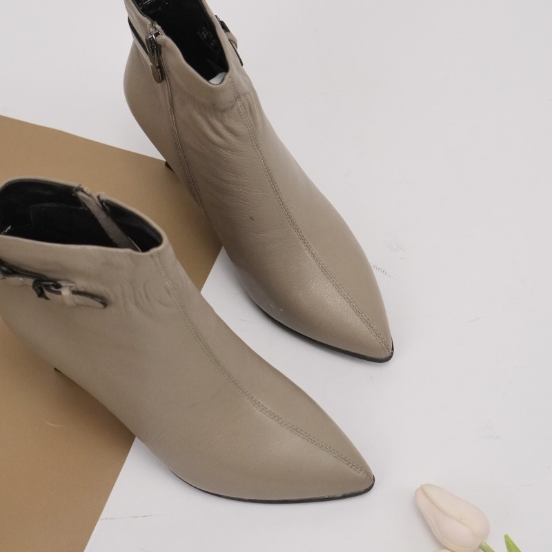 Bốt nữ cổ thấp da thật, Boot nữ cao  gót 6cm giày vnxk - Kimystore