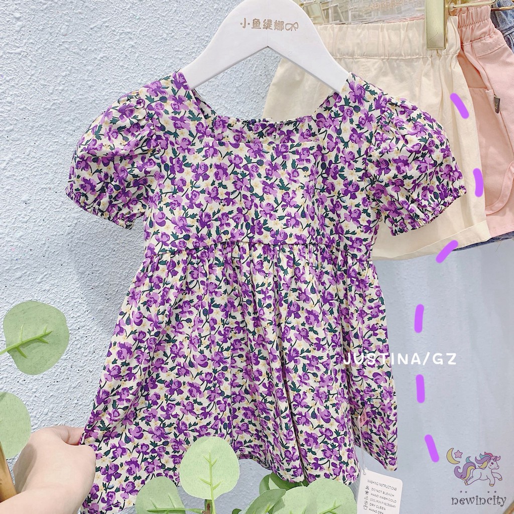 Đầm Bé Gái In Hoa Xinh Xắn Phong Cách Hàn Quốc