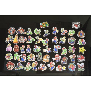 Bộ 50 miếng dán sticker, stickers cao cấp chủ đề Super Mario trang trí Vali Laptop Mũ Bảo Hiểm Xe Máy Guitar Ukelele