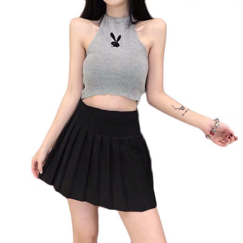 Áo Thun Croptop Phối Cổ Yếm In Hình Thỏ Bunny Cực Độc Đáo TTS0490