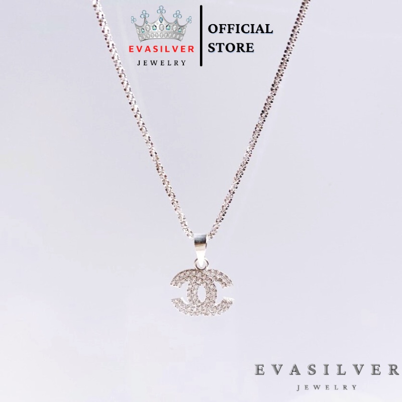 Dây chuyền bạc Ý cao cấp mặt chữ C nạm đá - Trang sức bạc Evasilver