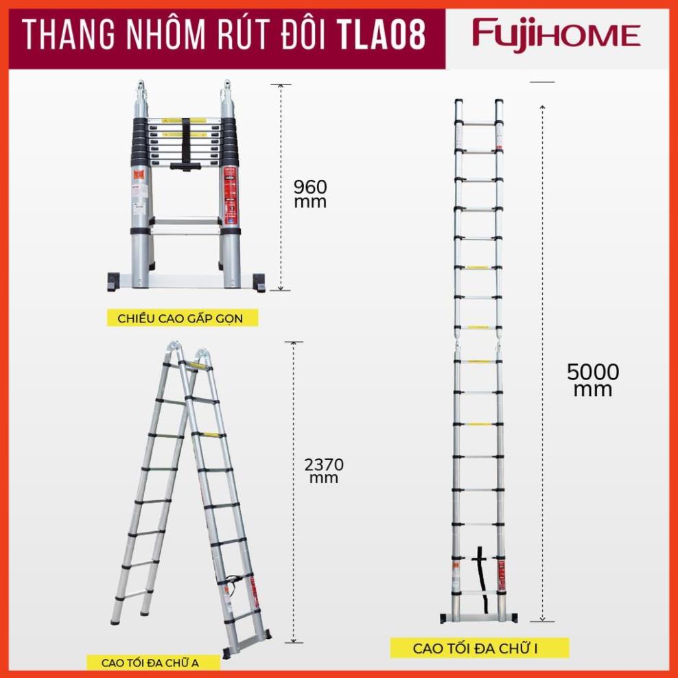 Thang nhôm rút chữ A FUJIHOME 3,8M - 5M gấp gọn chính hãng, thang rút đơn xếp gọn gia đình đa năng, thương hiệu Nhật Bản