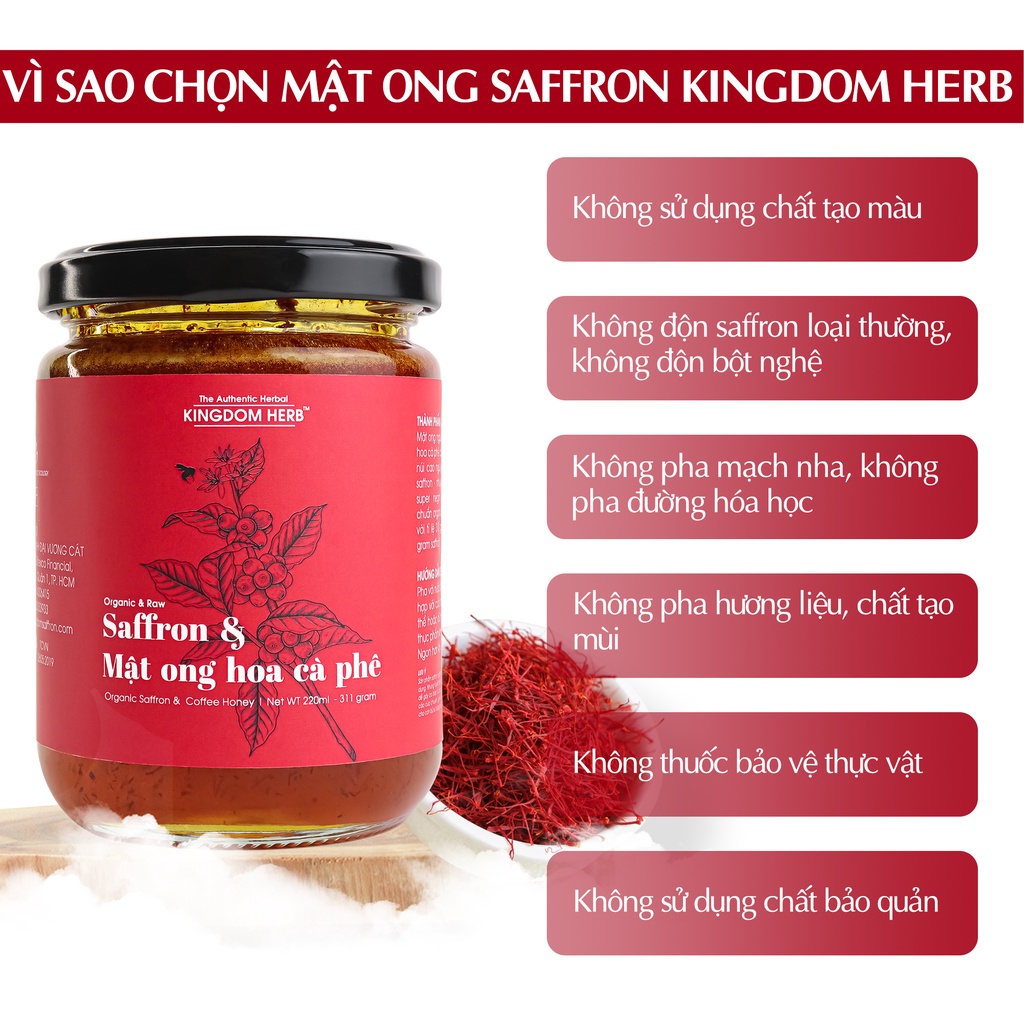 Mật ong saffron Kingdom thượng hạng, nhụy hoa nghệ tây mật ong nguyên chất hộp 311g