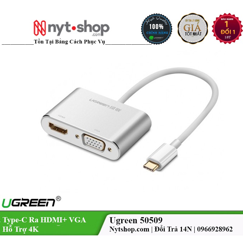 Cáp Chuyển Type-C Sang HDMI Vs VGA Ugreen 50509 | Xuất Tín Hiệu Cùng Lúc 2 Cổng