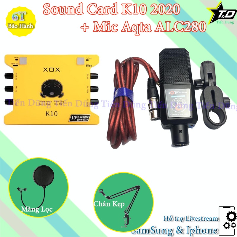 Mic thu âm AQTA ALC-280 Sound card k10 đời 2020 kèm dây live stream đi chân màng- Bộ livestream Sound card k10 cực chất