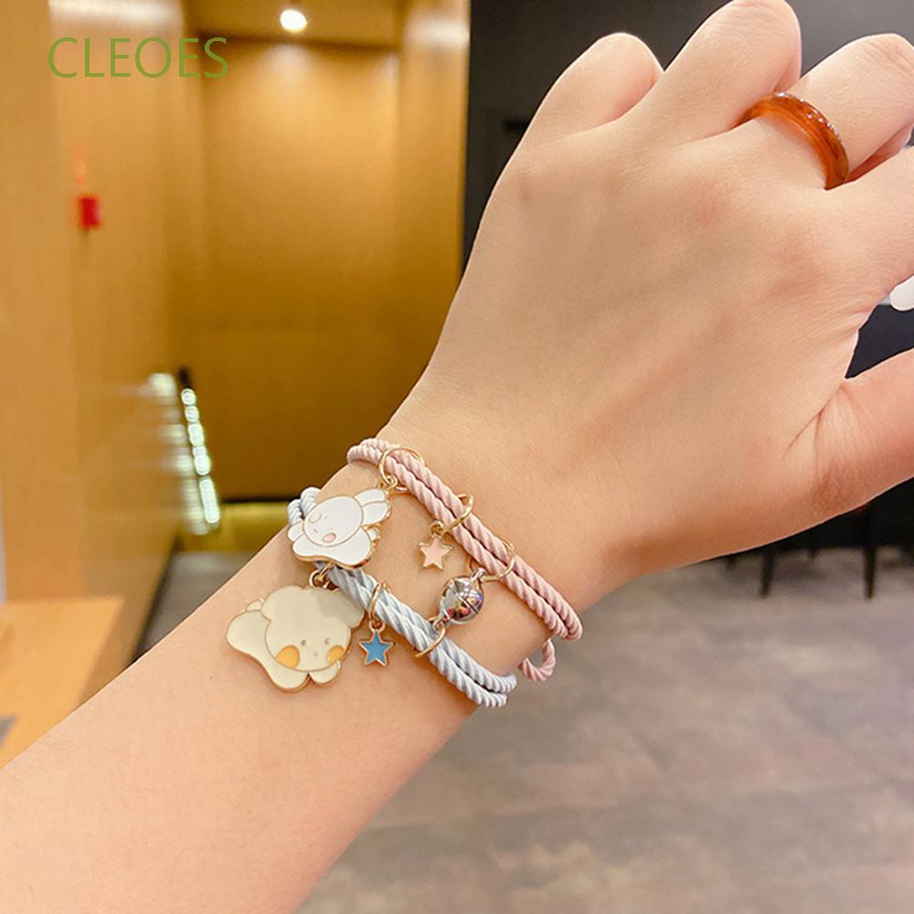 Set 2 vòng tay cột tóc tình bạn mặt hình chó mèo hít nam châm sáng tạo thời trang làm quà tặng lễ tình nhân cho nam nữ