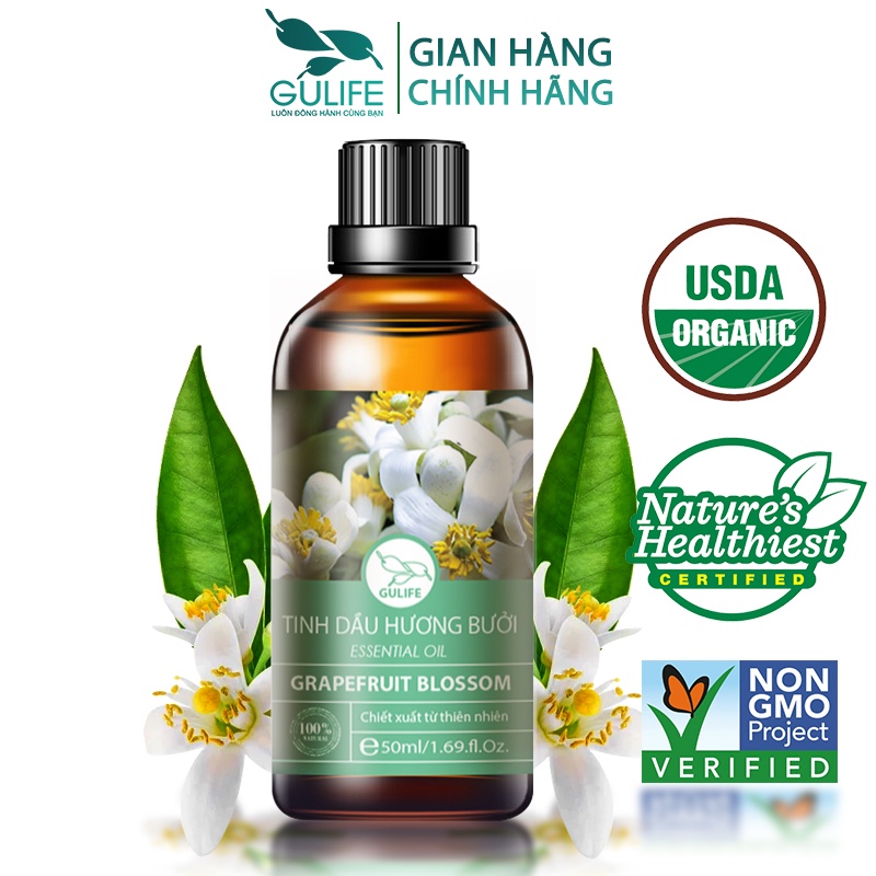 Tinh dầu thiên nhiên Hoa bưởi nguyên chất Gulife Essential Oil, xông phòng làm thơm và thư giãn, kiểm định COA 10-50ml