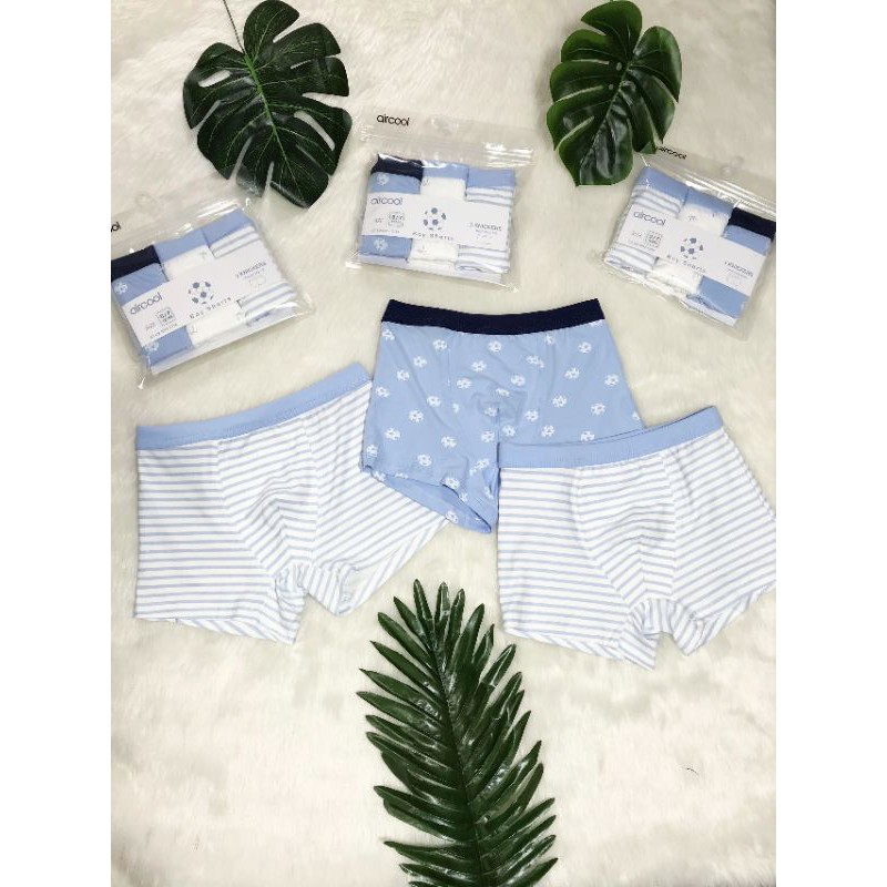 Quần lót bé trai air cool boxer, quần chip đùi bé trai air cool set 3c, vải kháng khuẩn