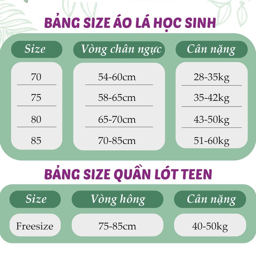 Áo Lá Học Sinh, Áo Lót Bé Gái 28-42kg Cotton Co&amp;Com AL012 / AL013 / AL014 / AL020 Ngực 2 Lớp Mềm Mịn Thấm Hút Tốt