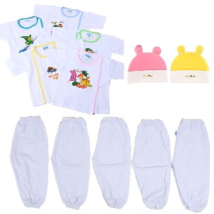 Set 12 Món 5 Áo Tay Dài 5 Quần Dài Ồng Bo 2 Nón Cho Bé Sơ Sinh