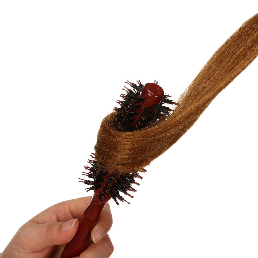 OKDEALS Lady Boar Bristle Round Brush Handle Styling Brush Round Hair Brush Beauty Portable Wooden Hairdressing Tool Hairbrush