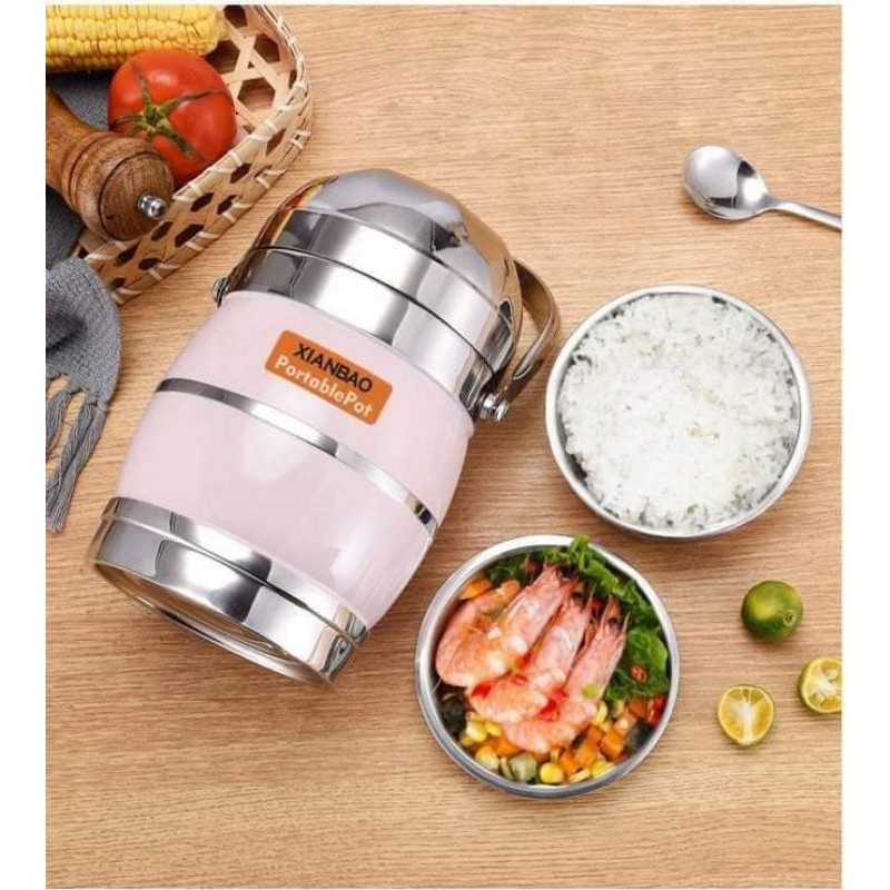 Hộp Đựng Cơm Cặp Lồng Cơm Giữ Nhiệt Lúa Mạch Ruột Inox Chất Lượng Số 1 Cặp lồng inox 304 XIANBAO loại 1,6L 𝗚𝗜𝗔𝗗𝗨𝗡𝗚𝗛𝗔𝗡𝗢𝗜