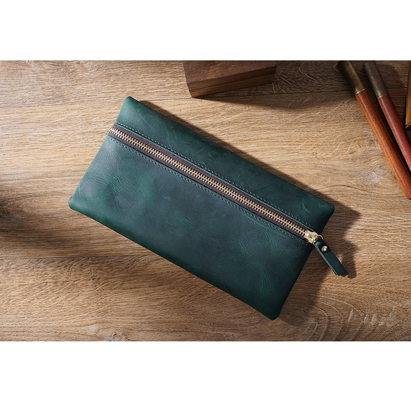 Túi Đựng Bút Bằng Da Bò Có Khóa Kéo Tiện Dụng