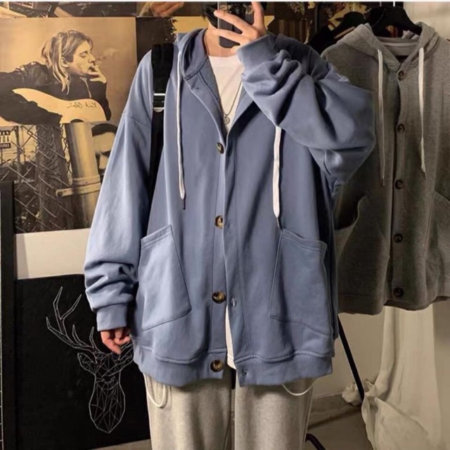 Hoodie có nút 3 màu from rộng | BigBuy360 - bigbuy360.vn