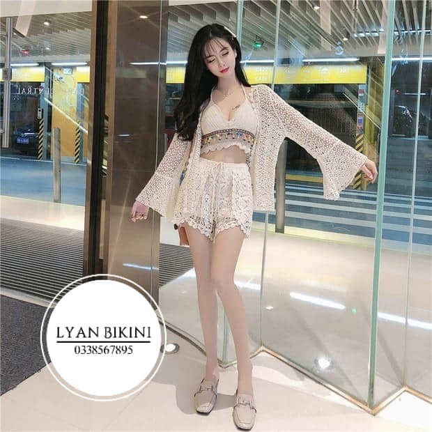 Bikini đồ bơi nữ 2 mảnh áo choàng len móc kín đáo cao cấp đi biển LYAN BIKINI B03