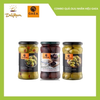Quả ô liu (ô liu đen hữu cơ vùng Kalamata/ô liu xanh nhồi hạnh nhân/ô liu xanh nhồi ớt ngọt) nhãn hiệu GAEA