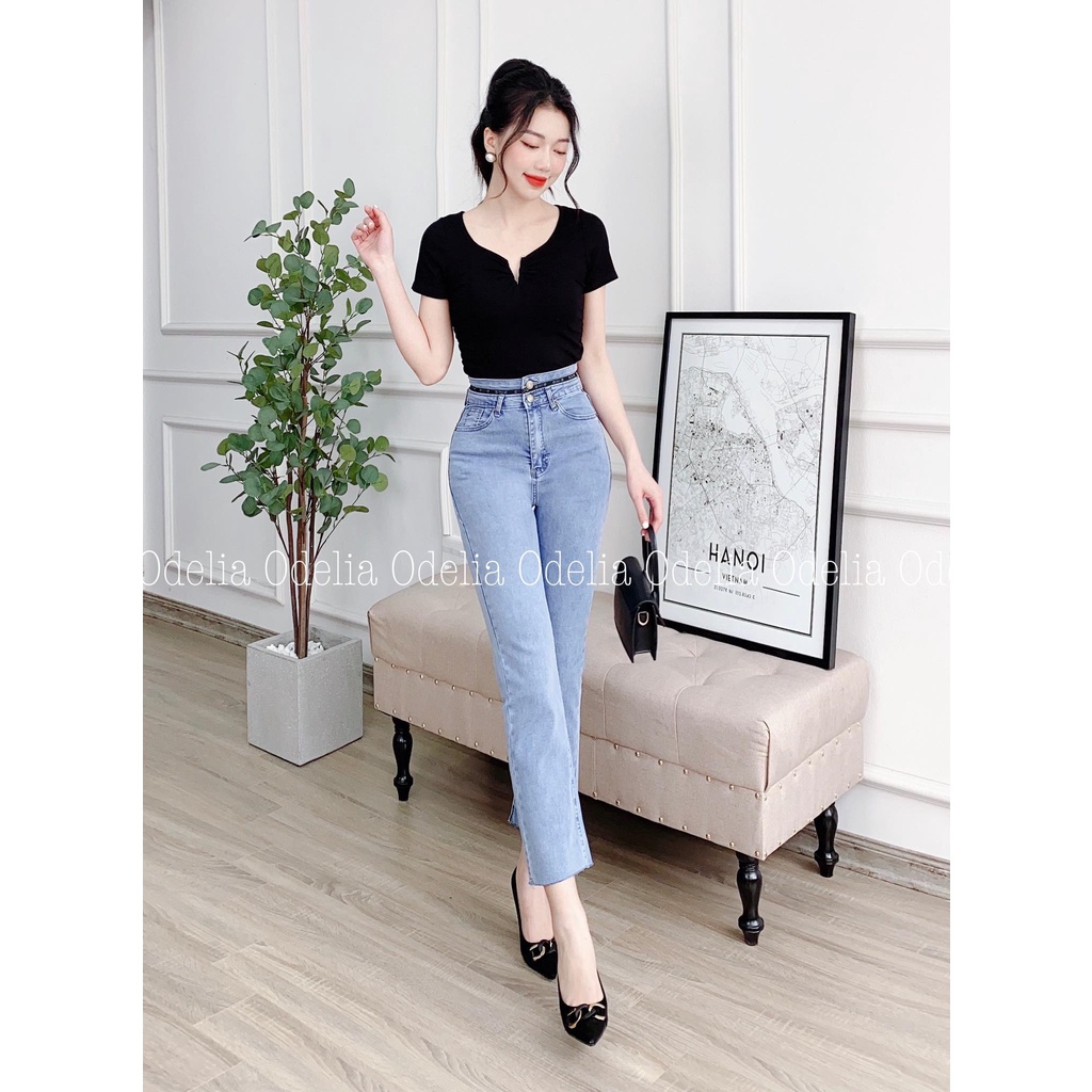 Quần jeans nữ ống loe Odelia cạp cao viền chữ - Q5883