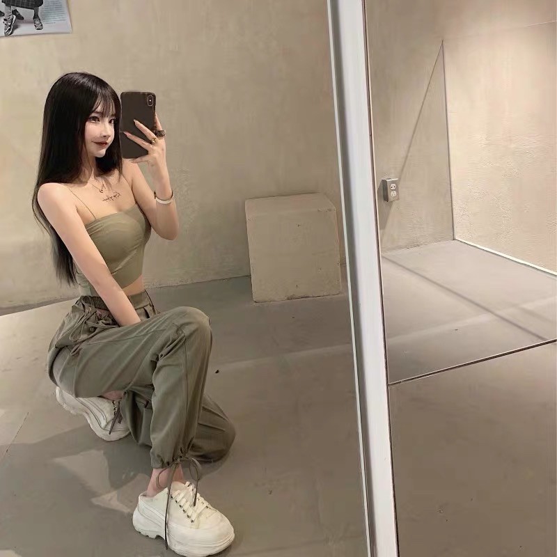 Set áo croptop + quần khoét eo Ulzzang