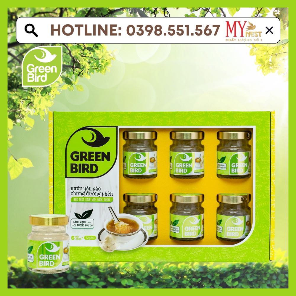 Hộp quà Nước Yến Sào Chưng Đường Phèn Green Bird - MYnest - (6 hũ /72g)