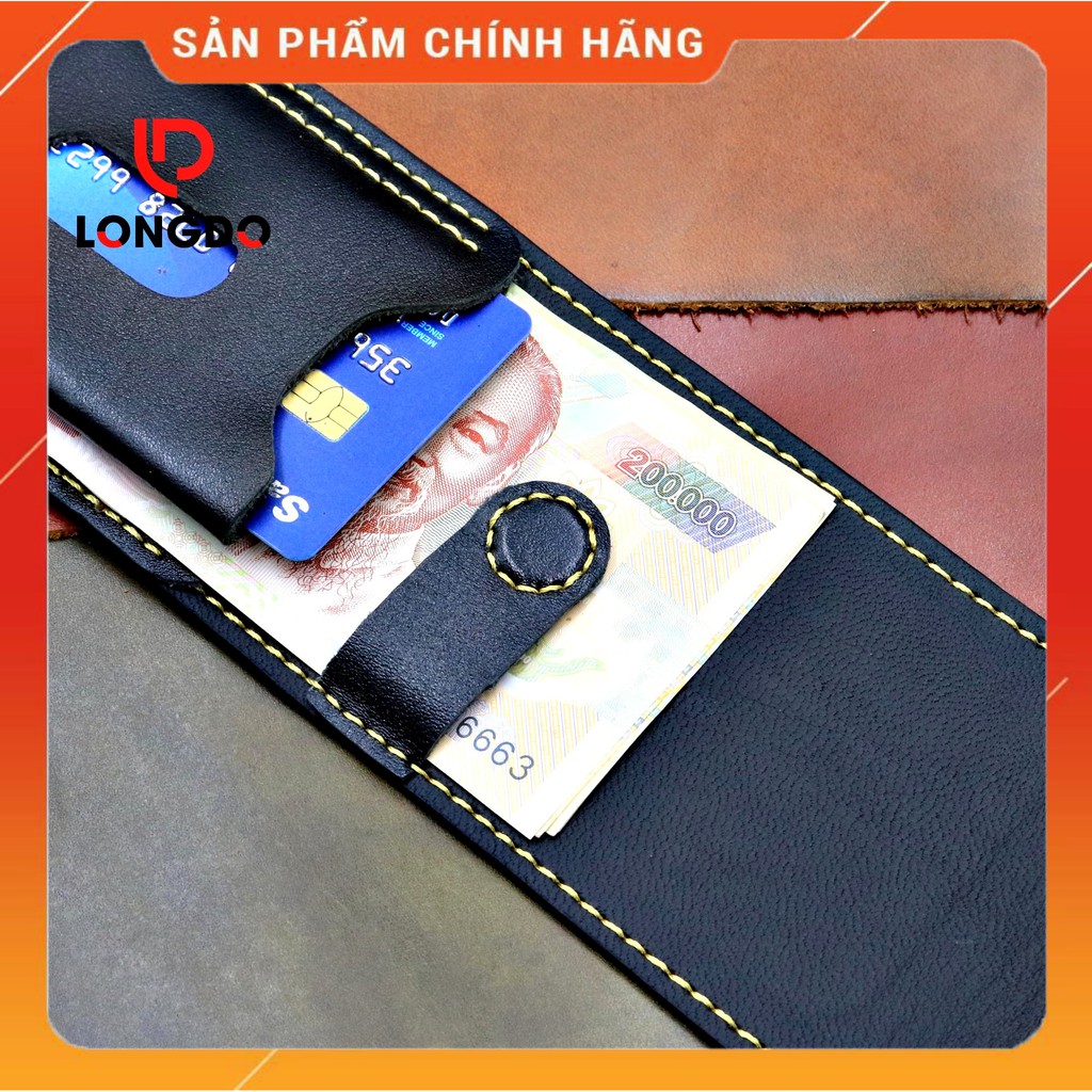 Ví Sen 5 Cao Cấp - Cam Kết 100% Da Bò Thật - Ví Mini Màu Đen Hàng Chính Hãng Thương Hiệu Longdo Leather