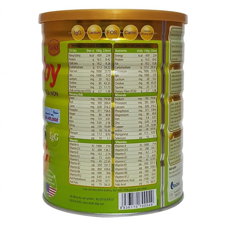 Sữa Non Colosbaby Gold 1+ 1000 IgG (800g, Date /2023)......: