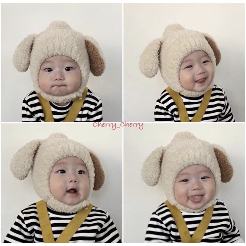 Mũ len lông tai cừu cho bé ( 1-3 tuổi) giữ ấm mùa đông kèm ảnh chụp thật
