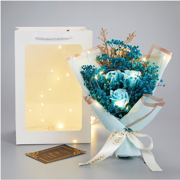 Hộp Quà Hoa Baby Gypsophila,Gồm Túi Đựng Trong Suốt, Đèn Led - Quà Tặng Người Yêu, Người Thân, Lễ Tình Nhân