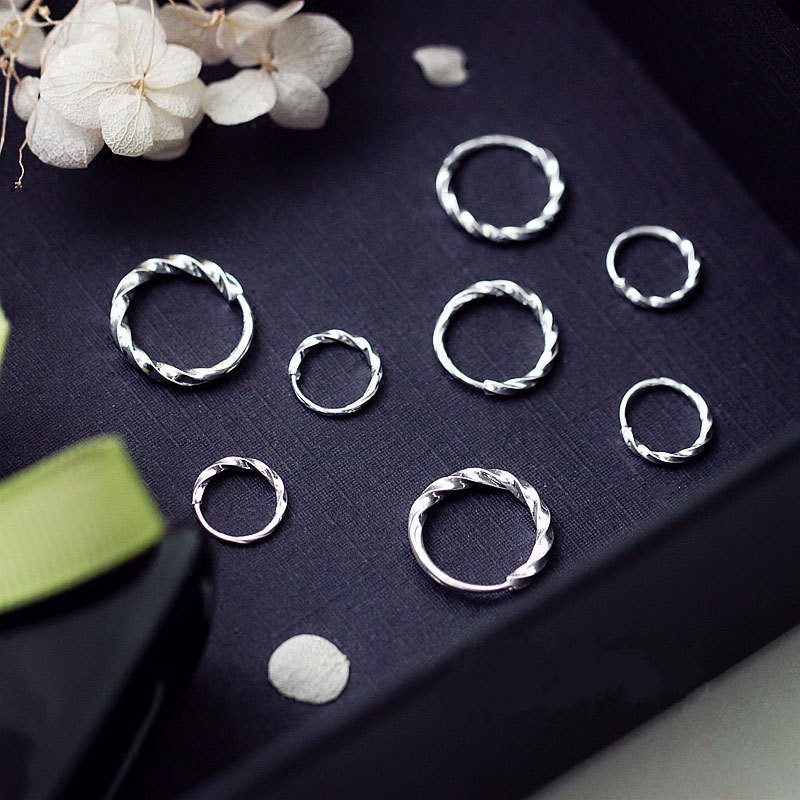 Khuyên tai bạc bông tai nữ bạc s925 vòng tròn xoắn móc basic nhiều size Cá jewelry