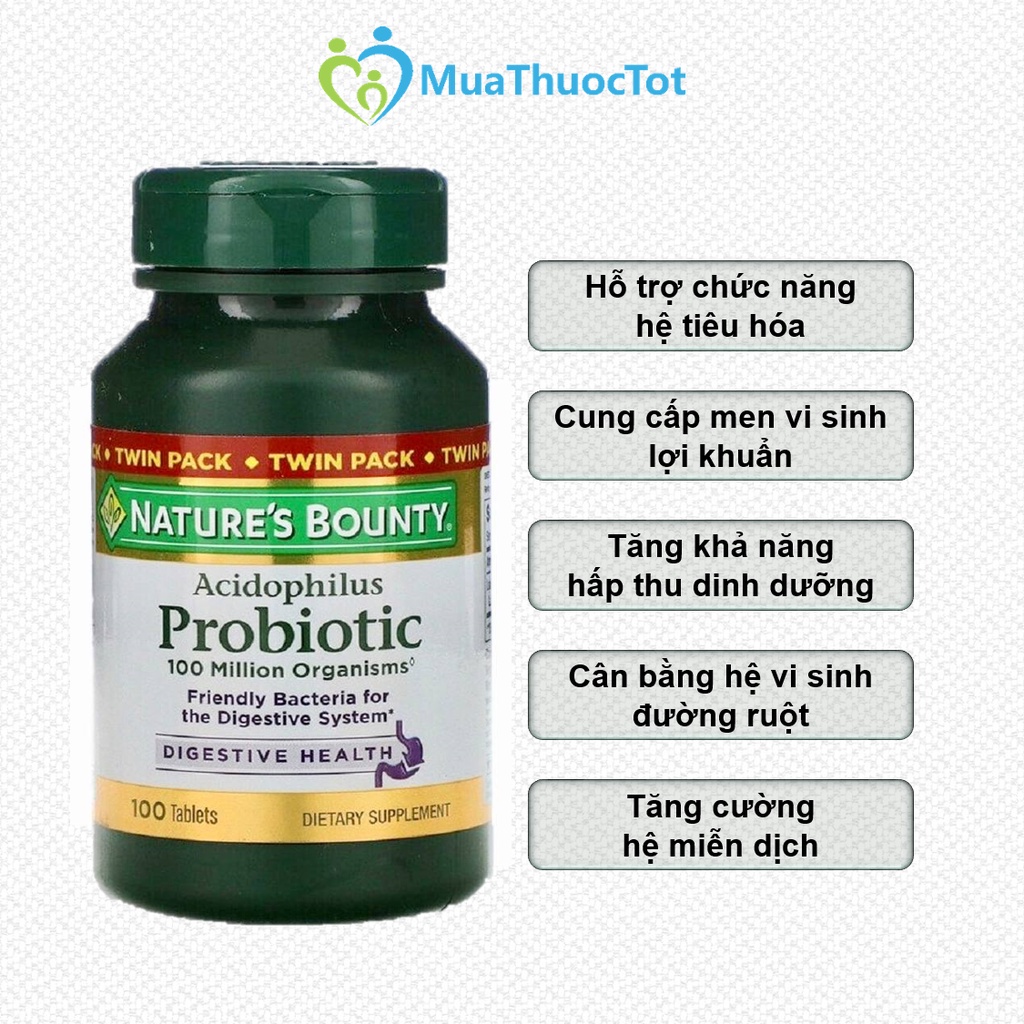 Viên Uống Men Vi Sinh Cải Thiện Tiêu Hóa Nature's Bounty Acidophilus Probiotic 100 million 100 viên