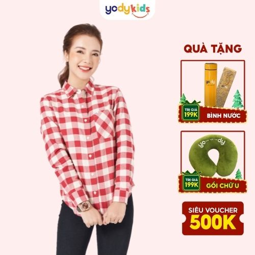 Áo sơ mi YODY nữ dài tay, sọc kẻ caro SMN4494