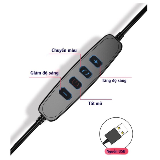 Đèn livestream bán kính 26cm coa thể thu gọn coa 3 độ ảnh sáng
