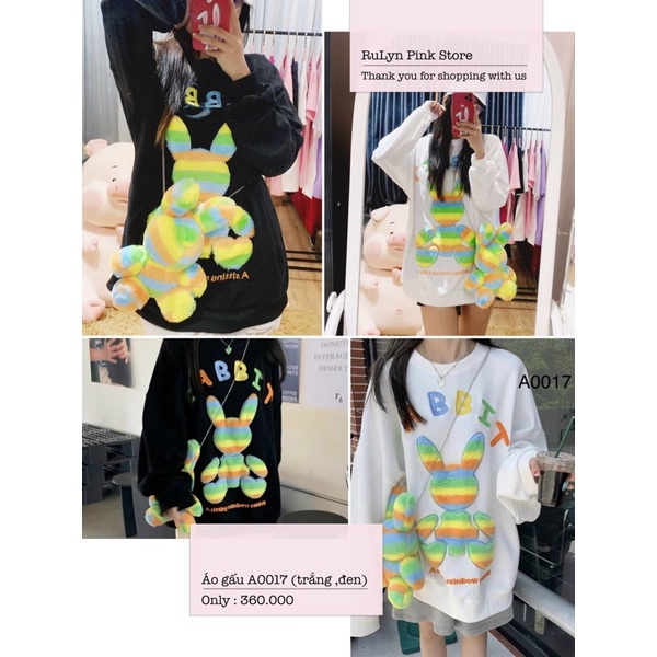 Áo hoodie không mũ hình gấu 7 màu