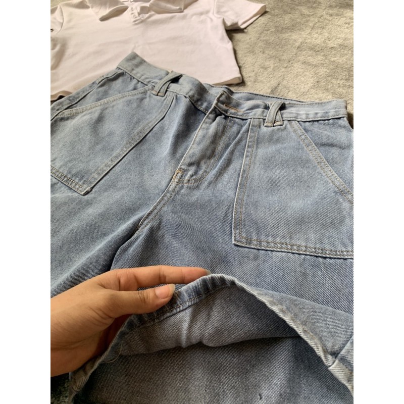 [Mã FAMAYWA giảm 10K đơn 50K] Quần Short Jeans Đai Chéo Túi Vuông, Quần Ngố Jean Lửng Nữ Form Rộng Trơn Basic, Labibi | WebRaoVat - webraovat.net.vn