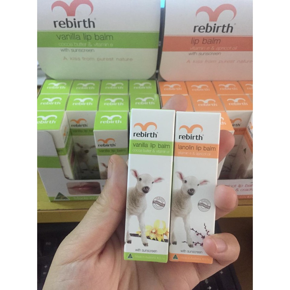 Son cừu Rebirth từ nhau thai cừu (Xanh - Cam) REBIRTH LANOLIN LIP BALM