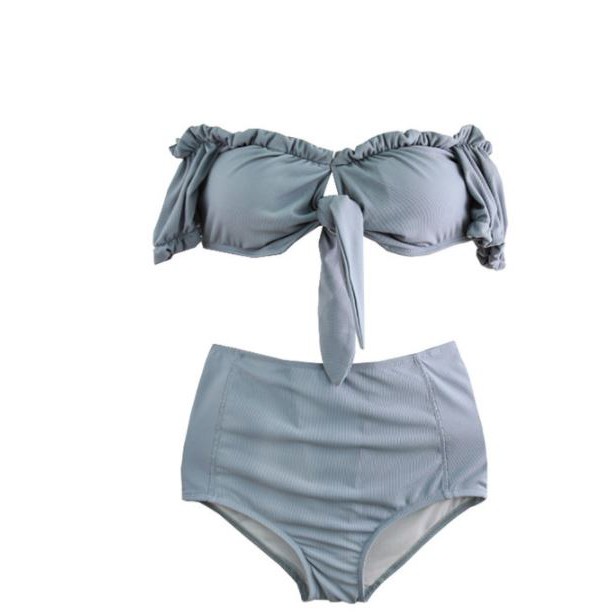 Bikini xanh pastel màu đẹp Hàn Quốc 2 mảnh, đồ bơi cột nơ ngực dễ thương tôn dáng che khuyết điểm