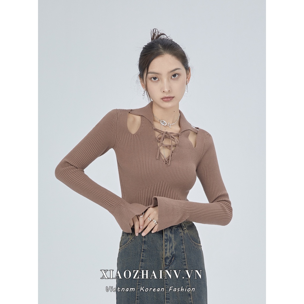 Áo sweater Dệt Kim Tay Dài Phối Ren 4 Màu Thời Trang Cho Nữ