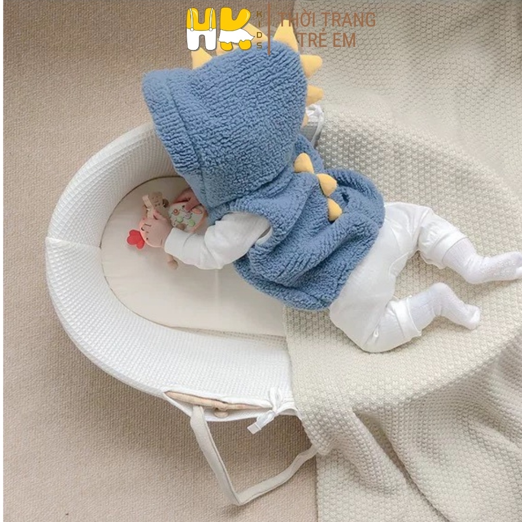 Áo Gile lót lông kèm mũ cho bé từ 1 đến 5 tuổi, lớp lót nhung và lông cừu mềm mại giữ ấm giữ nhiệt tốt - HK KIDS