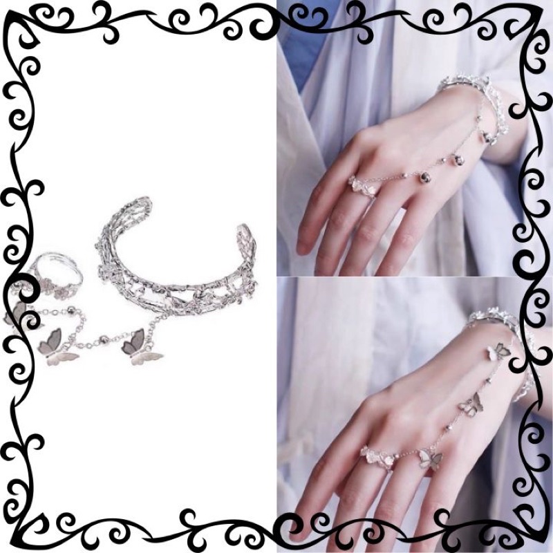 Vòng tay phối nhẫn xích độc đáo Annieshop - Vòng tay sinh tam thế gắn hồ điệp lục lạc cổ trang bằng hợp kim cao cấp