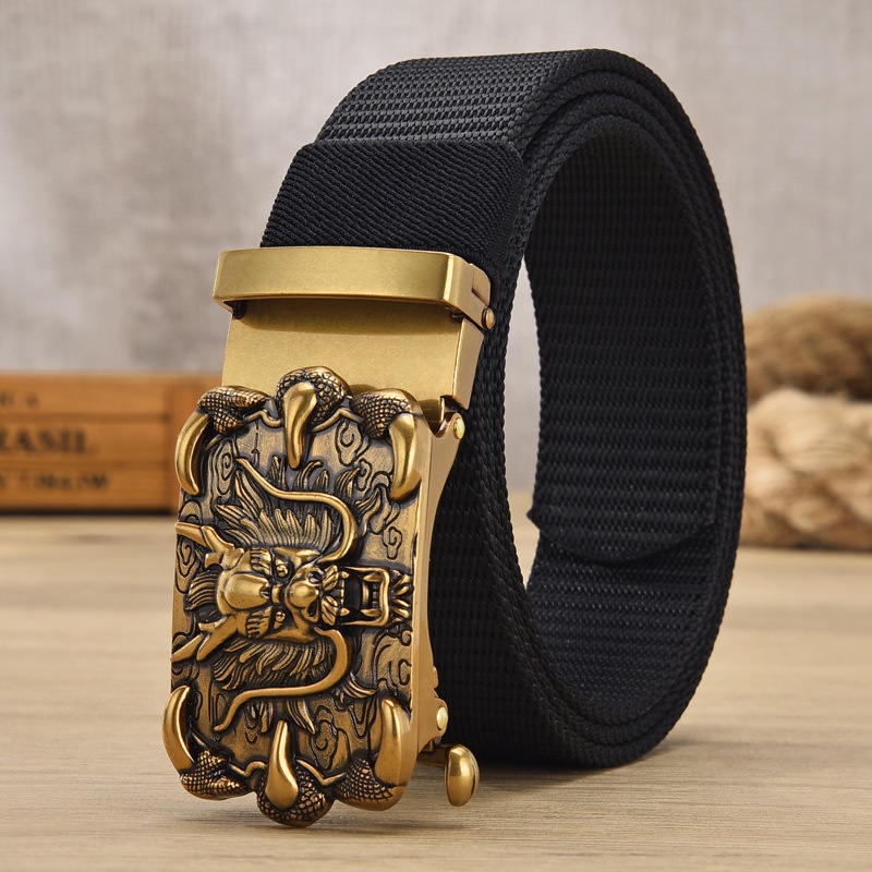 Thắt lưng nam chất liệu vải dù PE-Size 3.5 x 115cm dày 0.25 cm - Khóa kim vàng hình rồng - đại bàng - phong cách độc đáo