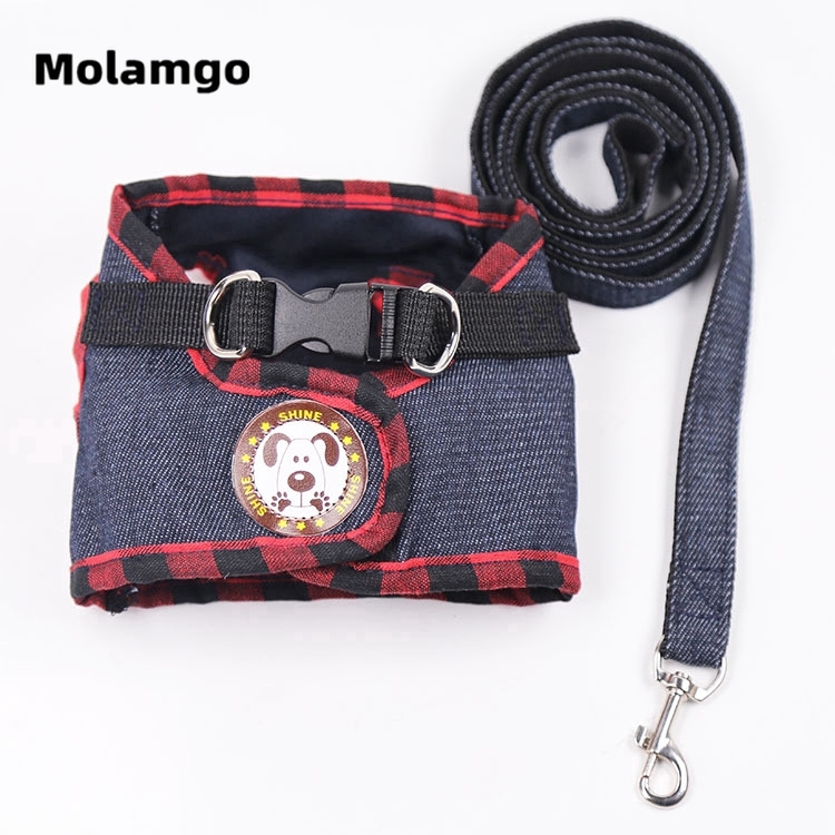 Đai đeo và dây dắt thú cưng đi dạo họa tiết sọc ca rô đỏ dành cho cún nhỏ/ vừa/ lớn
